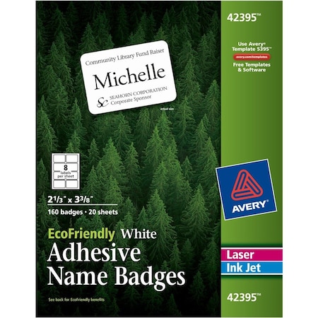 Avery Badge, Name, Eco, 8Up, Wht 160PK AVE42395